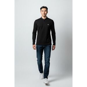 The Kooples - Slim Fit Pique Long Sleeve Polo Shirt In Black - XS - NWT
